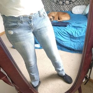 Hydraulic light wash jeans